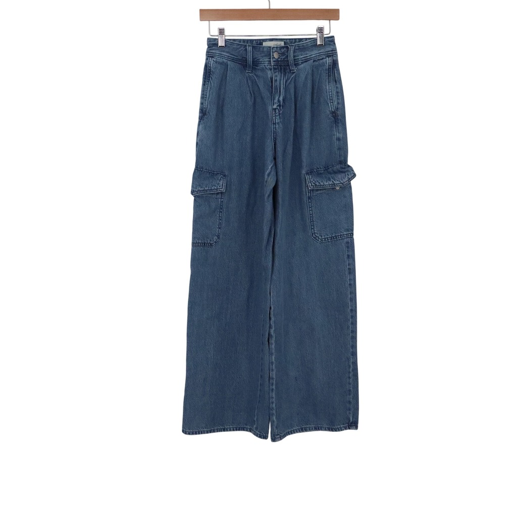 Universal Thread Jeans Womens 00 Wide Leg Cargo Blue Utility Denim Excellent